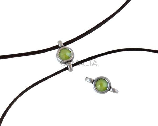 Conector de SWAROVSKI y Zamak 10x5mm. Plateado-Lime.Int.1,2mm