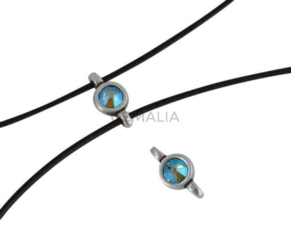 Conector de SWAROVSKI y Zamak 10x5mm. Plateado-Peridot Shimmer.Int.1,2mm