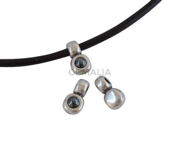 Colgante de SWAROVSKI y Zamak 13x7mm. Plateado-Jet Hematite Pearl. Int.3mm