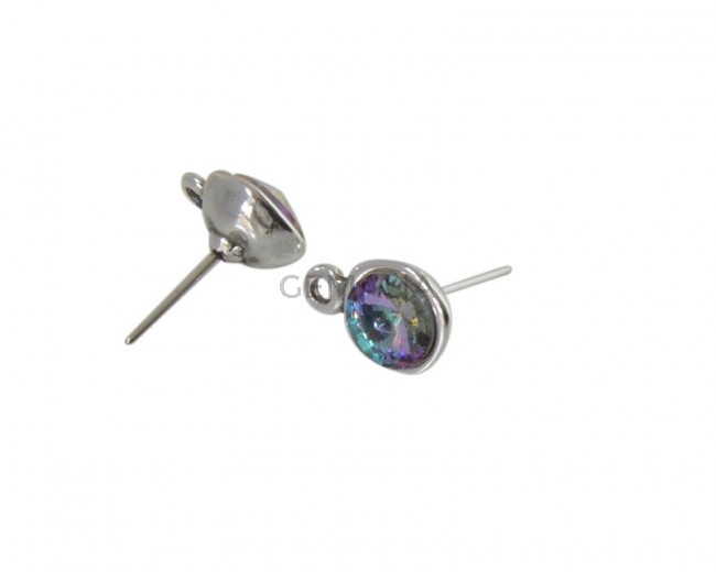 Pendiente de SWAROVSKI y Zamak con argolla. Redondo 11mm. Plateado-Vitral Light. Int.2mm
