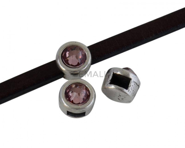 Entrepieza de SWAROVSKI y Zamak. Moneda 6x4mm. Plateado-AntiquePink. Int.3x2mm