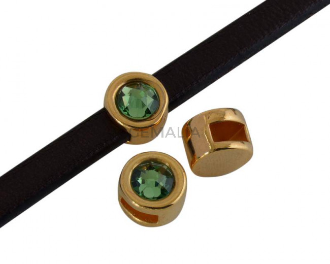 Entrepieza de SWAROVSKI y Zamak. Moneda 8mm. Dorado-Erinite. Int.5x2mm