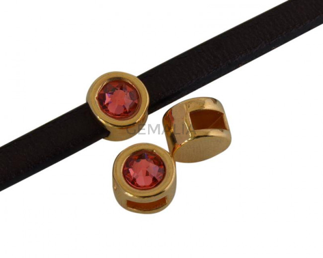 Entrepieza de SWAROVSKI y Zamak. Moneda 8mm. Dorado-Padparadscha. Int.5x2mm