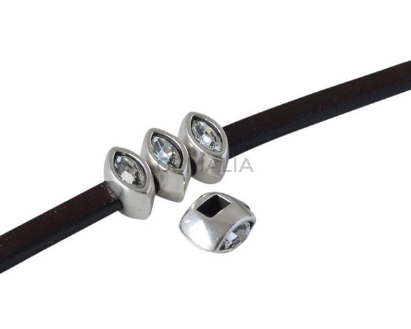 Entrepieza de SWAROVSKI navette 7,5x4mm. Plateado-Crystal. Int.3x2mm