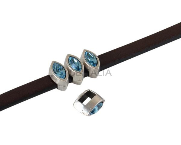 Entrepieza de SWAROVSKI navette 9x5mm. Plateado-Aquamarine. Int.5x2,5mm