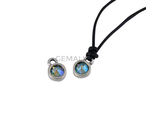 Colgante de SWAROVSKI y Zamak moneda 6,5x6,5mm. Plateado-Peridot Shimmer. Int.1,8mm