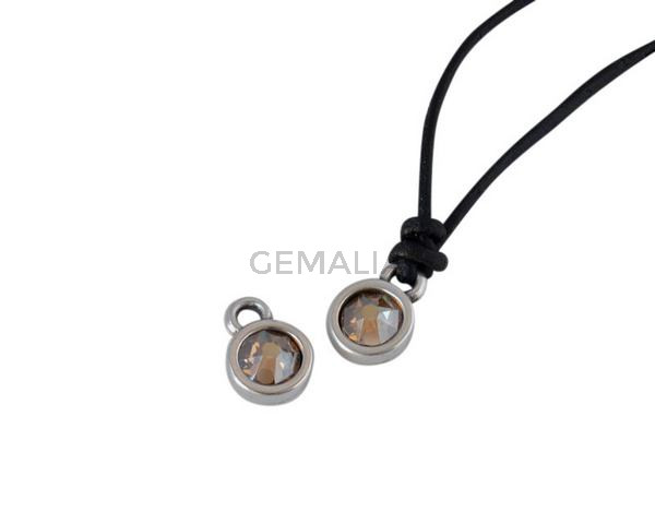 Colgante de SWAROVSKI y Zamak moneda 6,5x6,5mm. Plateado-Golden Shadow. Int.1,8mm