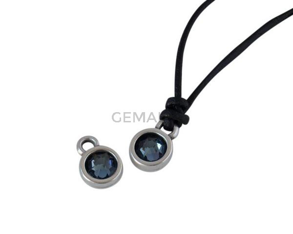 Colgante de SWAROVSKI y Zamak moneda 6,5x6,5mm. Plateado-Denim Blue. Int.1,8mm