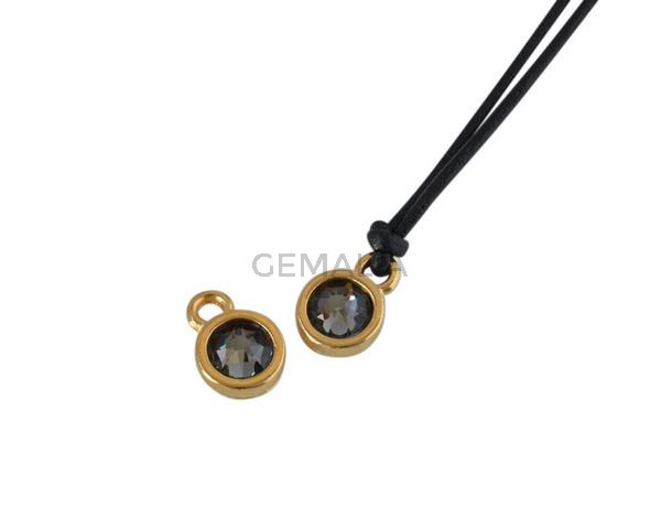 Colgante de SWAROVSKI y Zamak moneda 6,5x6,5mm. Dorado-Black Diamond. Int.1,8mm