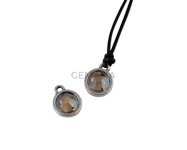 Colgante de SWAROVSKI y Zamak moneda 9x5x9,5mm. Plateado-Golden Shadow. Int.1,5mm
