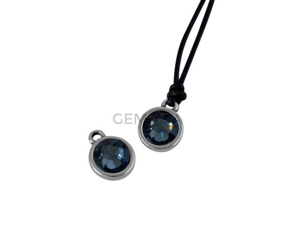 Colgante de SWAROVSKI y Zamak moneda 9x5x9,5mm. Plateado-Denim Blue. Int.1,5mm