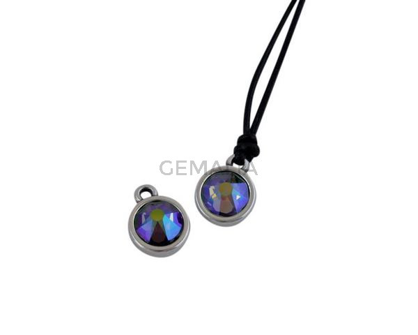 Colgante de SWAROVSKI y Zamak moneda 9x5x9,5mm. Plateado-Paradishine. Int.1,5mm
