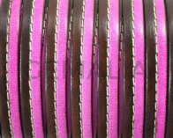 Cuero Plano cosido. 10x2mm. Cosido.Marron oscuro-fucsia. Calidad Superior