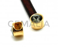 Terminal Zamak/SWAROVSKI regaliz. Moneda. Oro-Black Diamond. Int.10x6mm