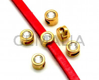 Entrepieza Moneda Zamak/SWAROVSKI. 8mm.Oro-Cristal.Int.5x2mm
