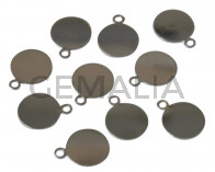 Colgante moneda latón. 10mm. Plateado. Int.1,6mm
