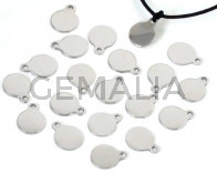 Acero inoxidable 304. Colgante. Moneda. 10x8x0,8mm.Plateado. Int.1,5mm