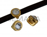 Entrepieza de SWAROVSKI y Zamak. Moneda 6x4mm. Dorado-Crystal. Int.3x2mm