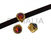 Entrepieza de SWAROVSKI y Zamak. Moneda 6x4mm. Dorado-Volcano. Int.3x2mm