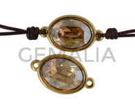 Conector de SWAROVSKI y Zamak. Oval 22x13mm. Dorado-Golden Shadow. Int.2mm