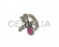 Anillo de SWAROVSKI y Zamak Libelula 25x28mm. Plateado-Peony Pink. Int.3mm