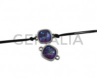 Conector de SWAROVSKI y Zamak. 13x19mm. Plateado-Burgundy Delite. Int.1,3mm