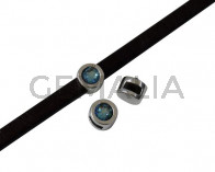 Entrepieza de SWAROVSKI y Zamak. Moneda 8mm. Plateado-ArmyGreen. Int.5x2mm