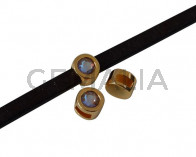 Entrepieza de SWAROVSKI y Zamak. Moneda 8mm. Dorado-Cappuccino Delite. Int.5x2mm