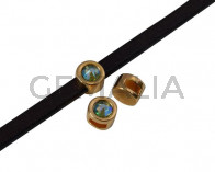 Entrepieza de SWAROVSKI y Zamak. Moneda 8mm. Dorado-Peridot Shimmer. Int.5x2mm