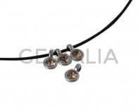 Colgante moneda Swarovski y Zamak 5mm. Plateado-Light Peach. Int.1mm