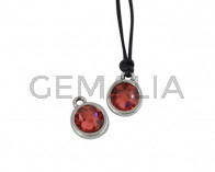 Colgante de SWAROVSKI y Zamak moneda 9x5x9,5mm. Plateado-Padapradcha. Int.1,5mm