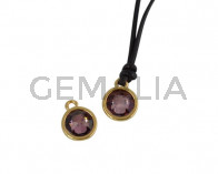 Colgante de SWAROVSKI y Zamak moneda 9x5x9,5mm. Dorado-Antique Pink. Int.1,5mm