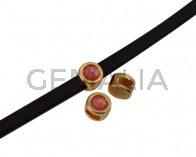 Entrepieza de SWAROVSKI y Zamak. Moneda 8mm. Dorado-Light Coral. Int.5x2mm