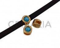 Entrepieza de SWAROVSKI y Zamak. Moneda 8mm. Dorado-Azure Blue. Int.5x2mm