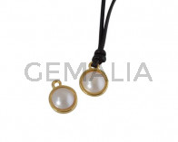 Colgante de SWAROVSKI y Zamak moneda 9x5x9,5mm. Dorado-Cream Pearl. Int.1,5mm