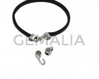 Cierre garfio de SWAROVSKI y Zamak 11x4,5mm con terminal moneda. Plateado-Black Diamond. Int.3x2mm
