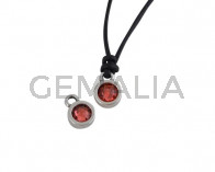 Colgante de SWAROVSKI y Zamak moneda 6,5x6,5mm. Plateado-Padparadcha. Int.1,8mm