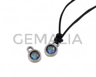 Colgante de SWAROVSKI y Zamak moneda 6,5x6,5mm. Plateado-Burgundy Delite. Int.1,8mm