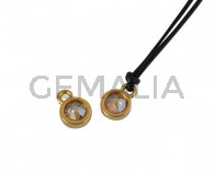 Colgante de SWAROVSKI y Zamak moneda 6,5x6,5mm. Dorado-Golden Shadow. Int.1,8mm