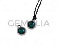 Colgante de SWAROVSKI y Zamak moneda 9x5x9,5mm. Plateado-Emerald. Int.1,5mm