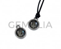 Colgante de SWAROVSKI y Zamak moneda 9x5x9,5mm. Plateado-Black Diamond. Int.1,5mm