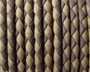Cuero Trenzado Redondo 3mm. Denver.Beige-marron oscuro. Calidad superior