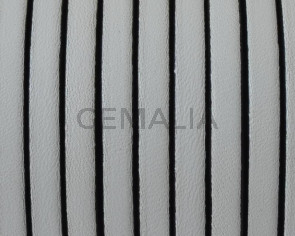 Cordon de Cuero Plano 5x1,5mm. Blanco-cantos negros. Calidad superior. Precio Especial