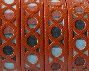 Tira fantasia sintetica.Plano12x1,5mm.Naranja-multicolor. Calidad Superior