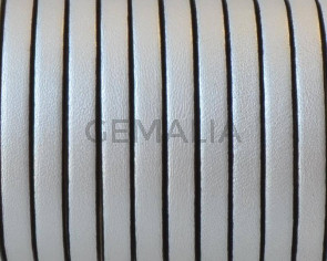 Cordon de Cuero Plano 5x1,5mm. Plata metalizado 2 - cantos negros. Calidad Superior. Precio Especial