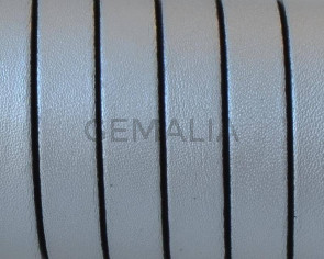 Cordon de Cuero Plano 10x1,5mm. Plata metalizado 2 - cantos negros. Calidad Superior. Precio Especial