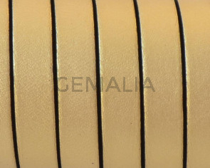 Cordon de Cuero Plano 10x1,5mm. Oro metalizado 2 - cantos negros. Calidad Superior. Precio Especial
