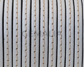 Cordon de Cuero Plano cosido. 5x1,5mm. Blanco. Calidad superior. Precio Especial