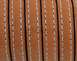 Cordon de Cuero Plano cosido. 10x2mm. Marron claro. Calidad superior. Precio Especial
