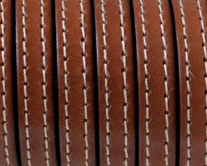 Cordon de Cuero Plano cosido. 10x2mm. Marron medio. Calidad superior. Precio Especial